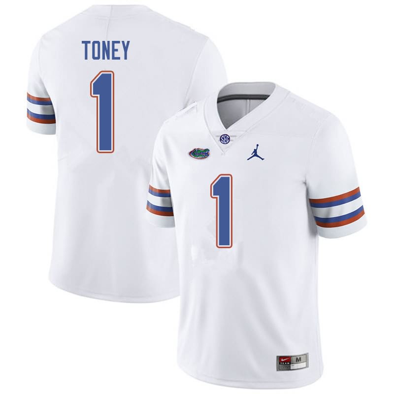 Men's NCAA Florida Gators Kadarius Toney #1 Stitched Authentic Jordan Brand White College Football Jersey ZMG1865BD